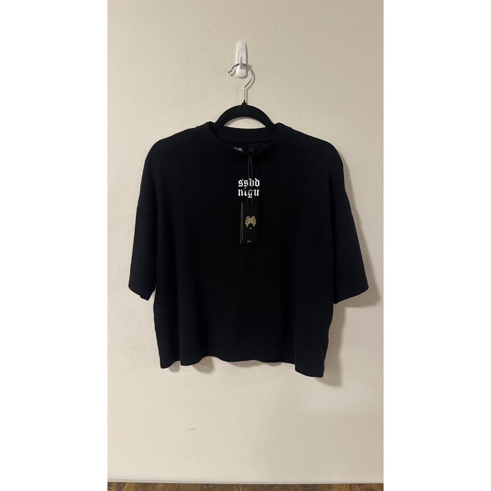 SHE OF 1000 Women Black Cropped T-Shirt Size small runs oversized